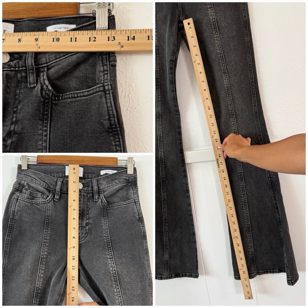 FRAME Le High Flare Jeans 24 Obsidian Clean Black Wash Split Hem Stretch - Picture 7 of 10